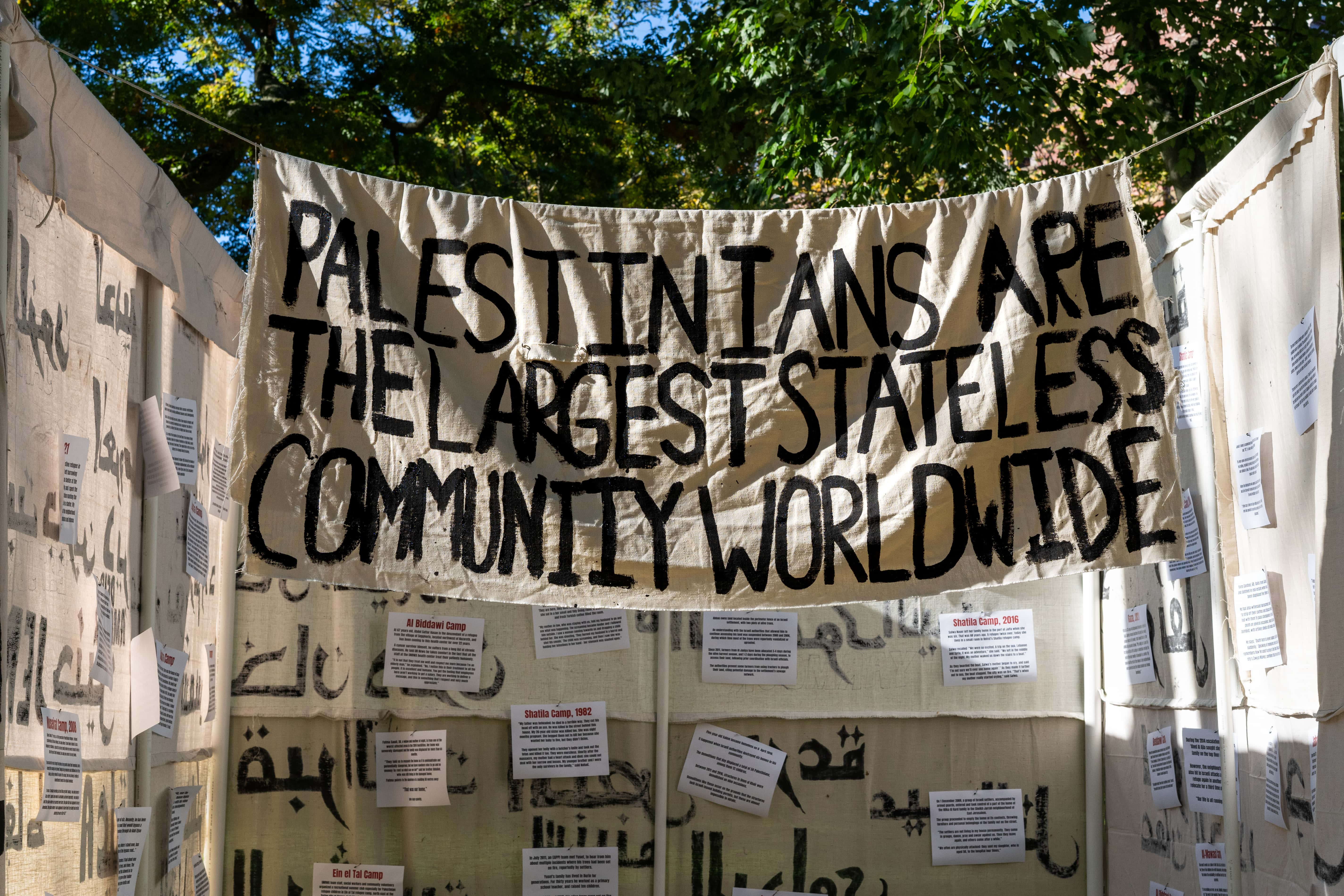 Part of the art installation “365 Days, 76 Years: A Reflection On the Ongoing Nakba,” constructed October 9–10, 2024 by the Harvard Undergraduate Palestine Solidarity Committee.